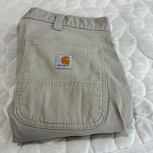Carhartt Mens Relaxed Fit Canvas Work Shorts Size 38 Tan Beige Carpenter Utility